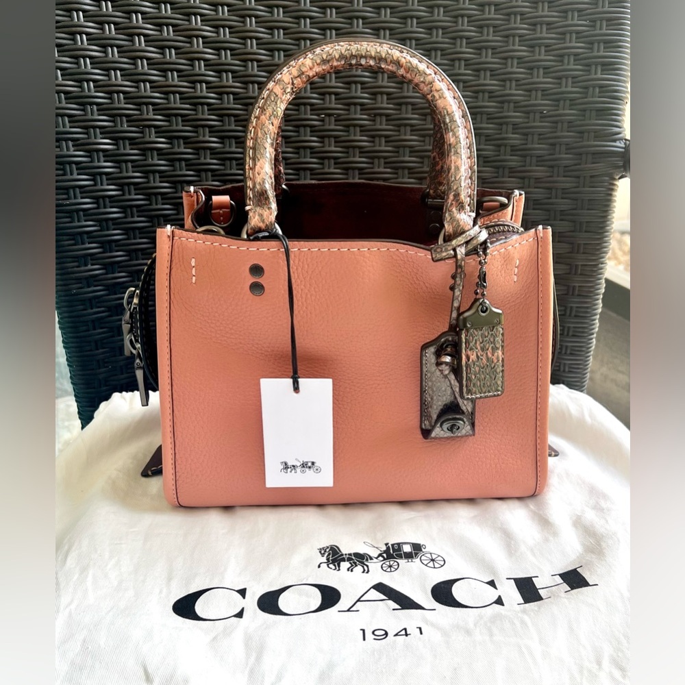 RARE Coach Rogue 25; Melon Color with Snake Skin Detail